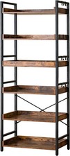 Adjustable 6 Tier Open Bookcase Rustic Farmhouse Book Shelves Industrial Wood 