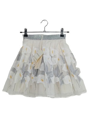 Monnalisa Faltenrock Kinder Gr. 128 Beige Blumenmuster Glitzer