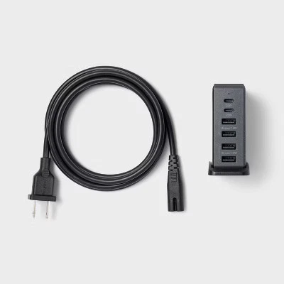 6-Port Charging Hub Vertical 2C + 4A - heyday Black Saffiano
