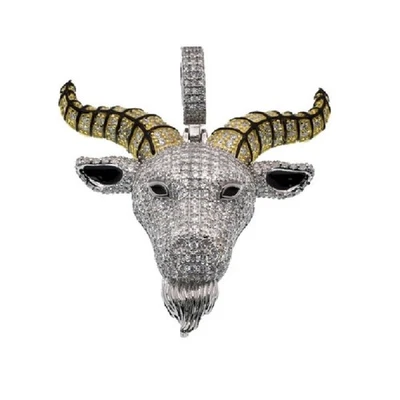 Pendentif Hip Hop Cabri Diable Émail Noir Argent Sterling 925 CZ Pavé Micro - Photo 1/3