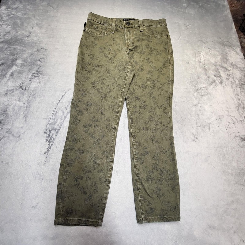 Rock & Republic Jeans Womens 10 Green Cashmere Crop Slim Animal Print Stretch