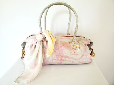 Celine vintage dyed leather purse top handle bag white ivory pink orange rainbow