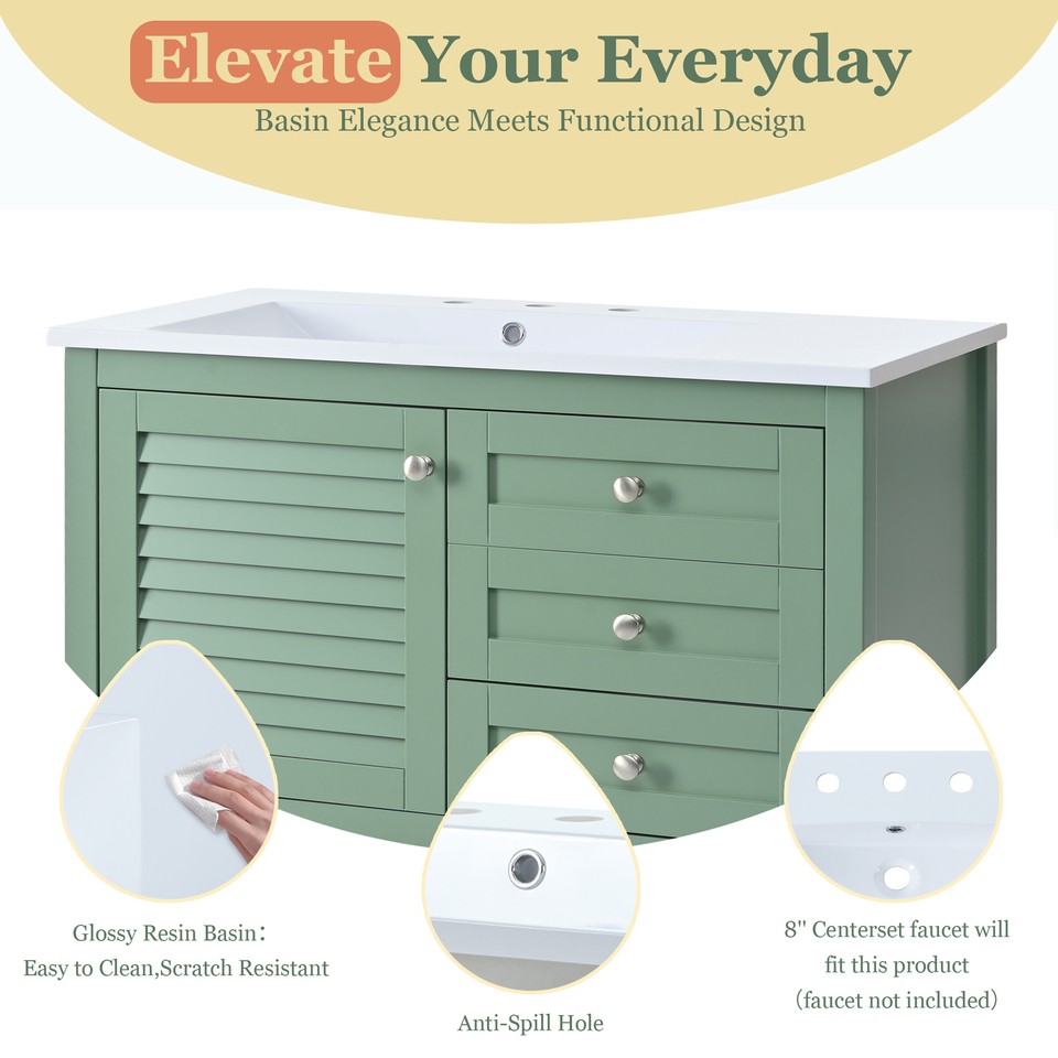 36'' Bathroom Vanity w/ Sink, 2 Drawers, Freestanding Bath Vanity