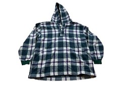 Vintage LL Bean Kids XL Flannel Hoodie Green/Purple/White USA Made
