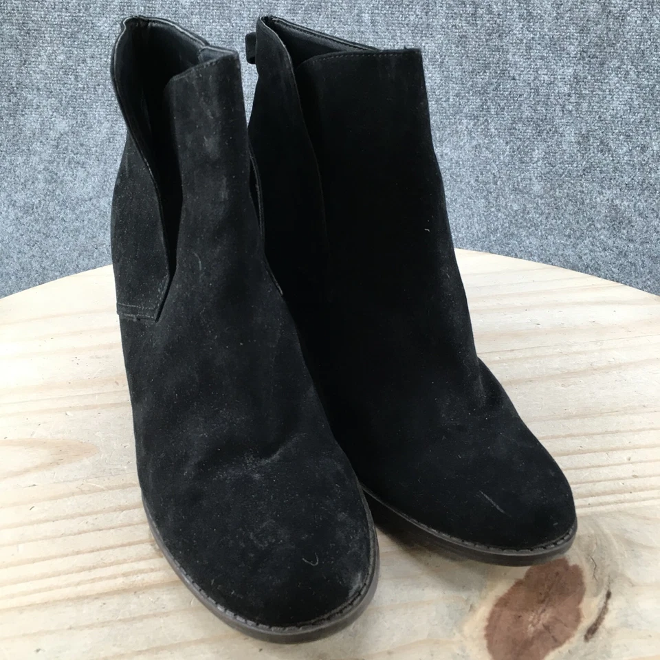 Botas Merona Femininas 9.5 Botas de Tornozelo Salto Cunha Casual Preto Camurça Pull On - Imagem 3 de 4