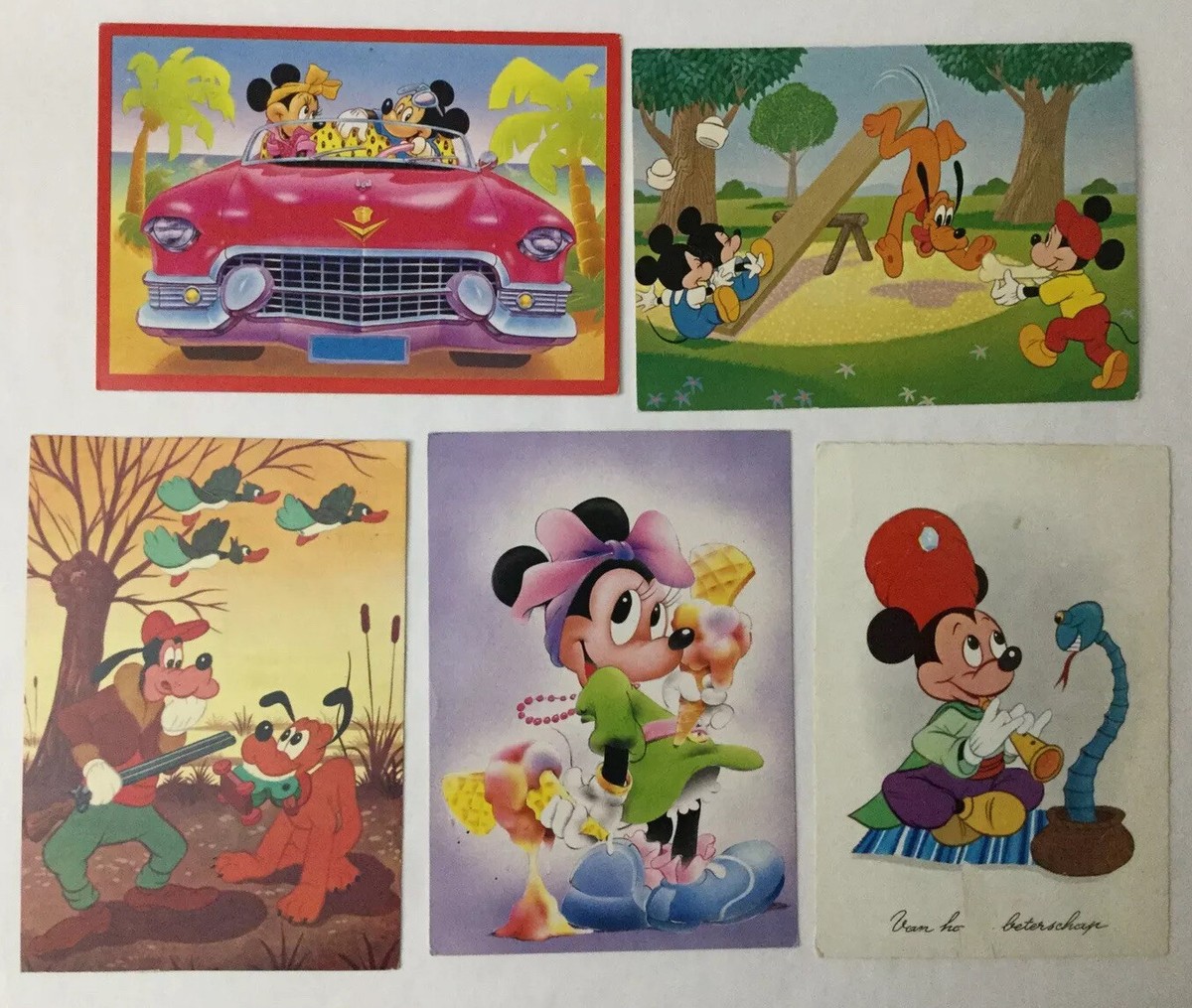 Vintage Disney Mickey Mouse Minnie Goofy Pluto Lot Of 5 Postcard