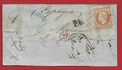 1862 BRIEFFRAGMENT 20 c NAPOLEON III 16 ENTWERTUNG ENDLOSES GITTER