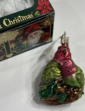 OWC Old World Christmas Blown Glass Love Birds 16008 Parrot couple 2001 NEW