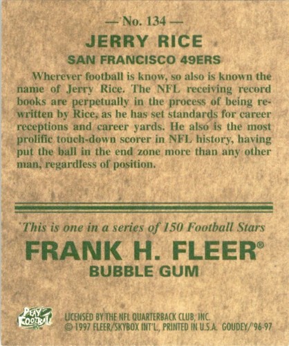 1997 Fleer Goudey Jerry Rice Football Card San Francisco 49ers #134 - Picture 2 of 2