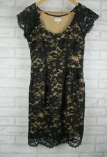 Witchery womens pencil dress black lace nude lining 10 round neck cap sleeve 