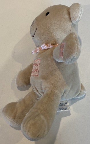 CARTERS Teddy Bear Plush Tan Pink Bow NO Sound Cuddly Lovable XO Ribbon 8" Baby - Picture 5 of 5