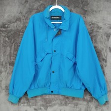 Pacific Trail Vtg Windbreaker Jacket Blue Full Zip Nylon Winter XL Stowable Hood