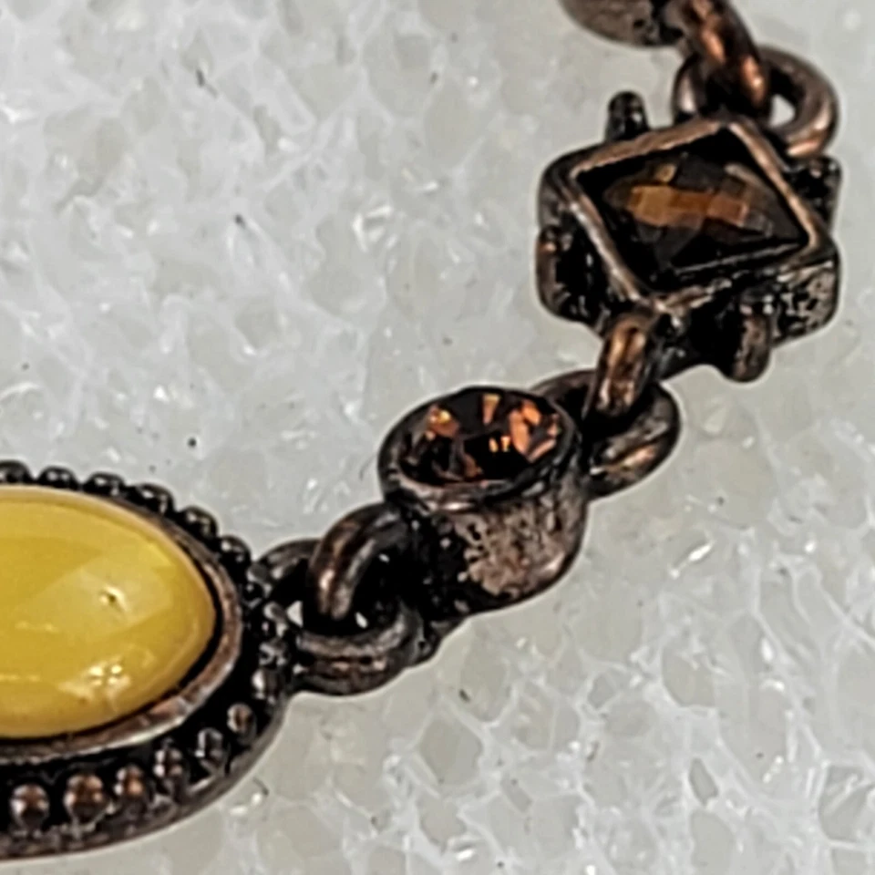 Pulsera de cadena de cobre con dije de cabujón amarillo vintage cierre de langosta de 7,5" Foto 4 de 4
