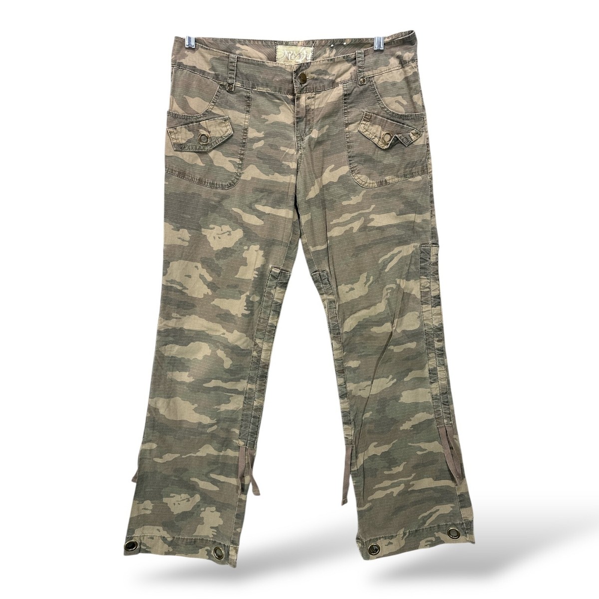 Vintage Y2K 90s Womens 9 Camo Baggy Wide Leg Low Rise Cargo Pants