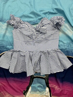 Caroline Constas Blue Ruffle Top L H08