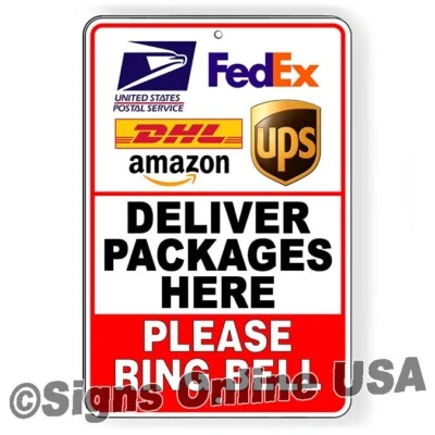 CUSTOM SIGNS Deliver Packages Here Please Ring Bell Sign Or Decal 6 SIZES deliveries drop off