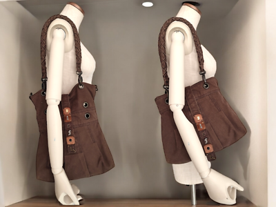 DIESEL Brown Canvas Womens Shoulder Bag Leather Logo 00s Y2k DIESEL Brown Canvas Womens Shoulder Bag Leather Logo 00s Y2k