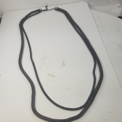 Chicos GUNMETAL GRAY Snake Chain Multi Strand Necklace LONG ADJUSTABLE Mesh