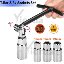 4x Spark Plug Removal Tool 16mm 18mm 21mm T-Bar T-Handle Flexible Spanner Socket