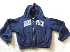 EUC Youth Virginia Beach Navy Blue Hooded Zip Up Sweatshirt Boys Or Girls Large