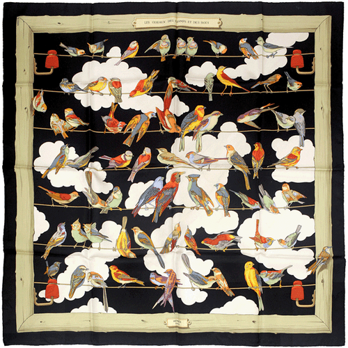 Hermes Scarf OISEAUX DES CHAMPS ET DES BOIS Vintage Silk Carre 90cm