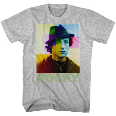 Rocky T-Shirt Coloful Headshot Portrait Gray Heather Tee