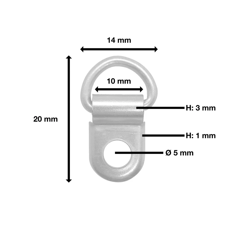 10 Ringösen | D-Ring mit Halter/Befestigungsclip | vernickelt | 10 mm - Loch 5mm - Bild 4 von 4