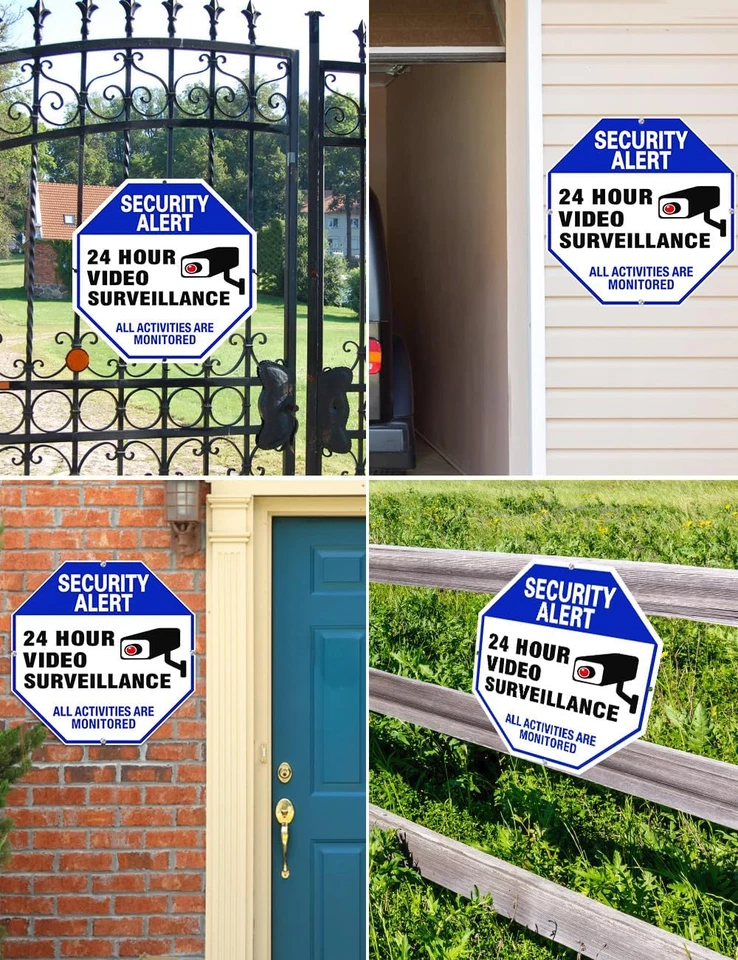 Video Surveillance Sign, 4-Pack Security Camera Sign, Reflective and Waterproof - Image 3 of 4