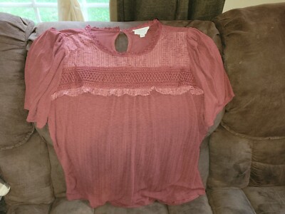 FLOWER AND FEATHER Sz 2XL Rust SS Top 2X