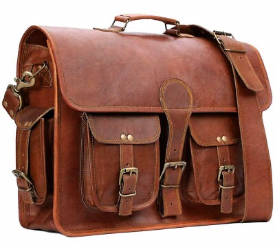 Men's New Handmade Leather Brown Genuine Satchel Briefcase Laptop Bag
