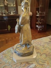 Scultura In bronzo Firmata De Martino Contadina Con Oca
