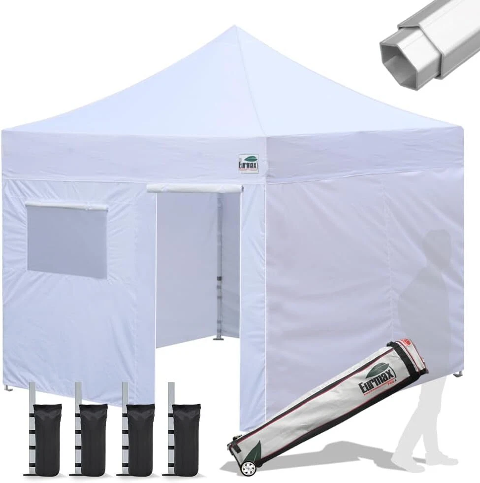 Eurmax 10x10 Full Aluminum Ez Pop Up Party Tent Canopy +Full Zipper Side Walls