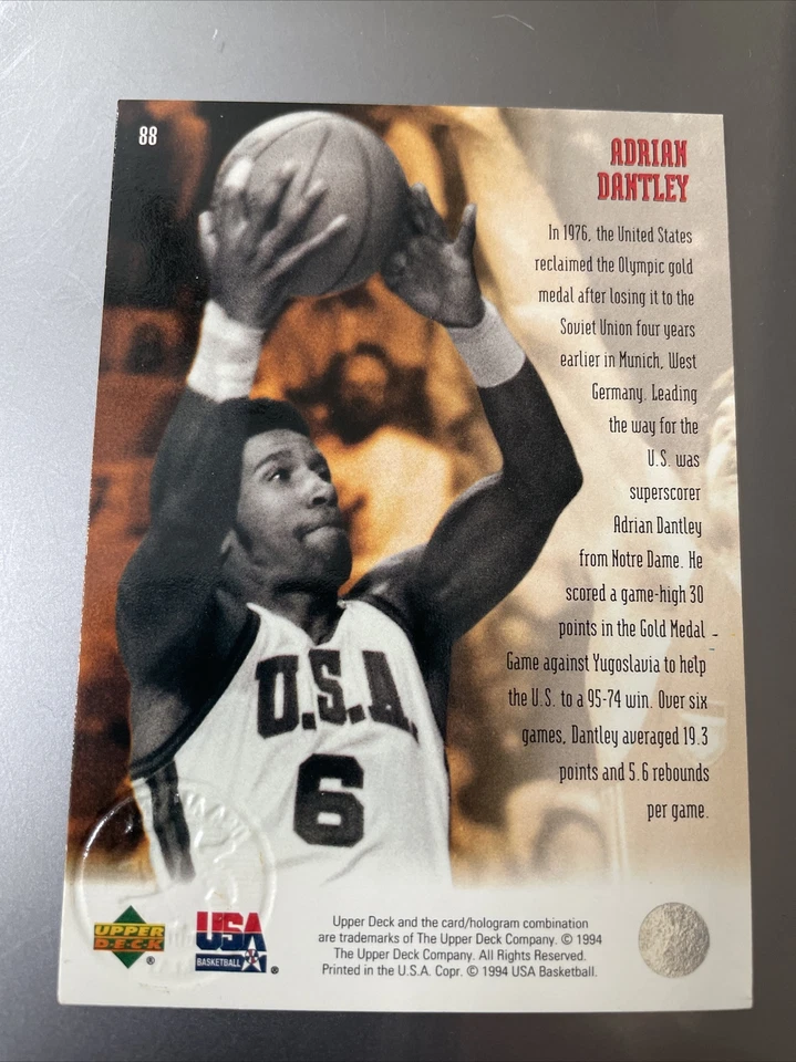 1994 Upper Deck USA Gold Medal #88 Adrian Dantley/USAB Greats - Image 2 of 2