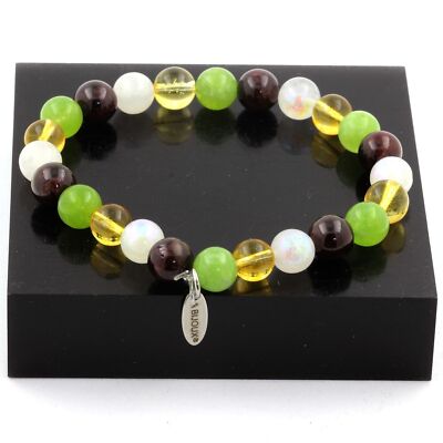 stones And Minerals. Bracelet Beads Citrine + Garnet + Moonstone + Peridot
