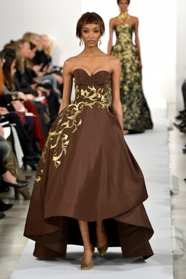 $11890 New Oscar de la Renta RUNWAY Gold brown Embroidered Silk