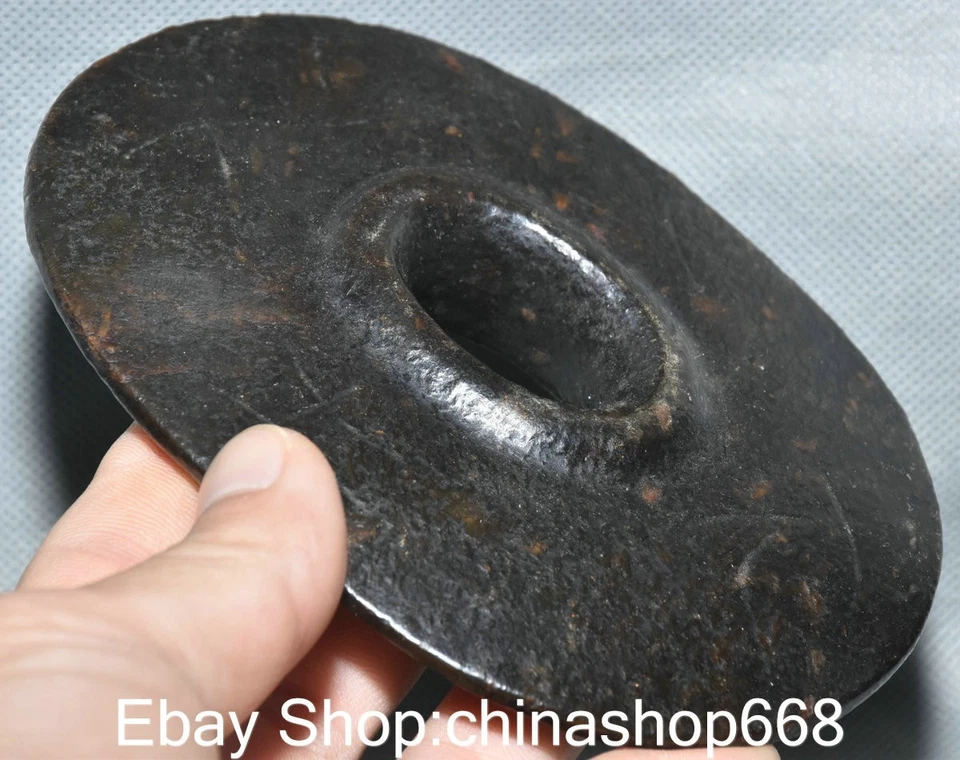 5.6" Antiguo Chino Hongshan Cultura Jade Talla Dinastía Agujero Palabra Yu Jade Bi Foto 4 de 4