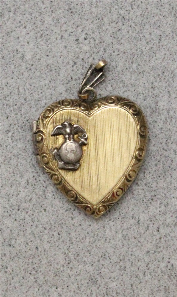WWII era Sweetheart Locket: Heart w/Marine Corps EGA - 12KGF on sterling
