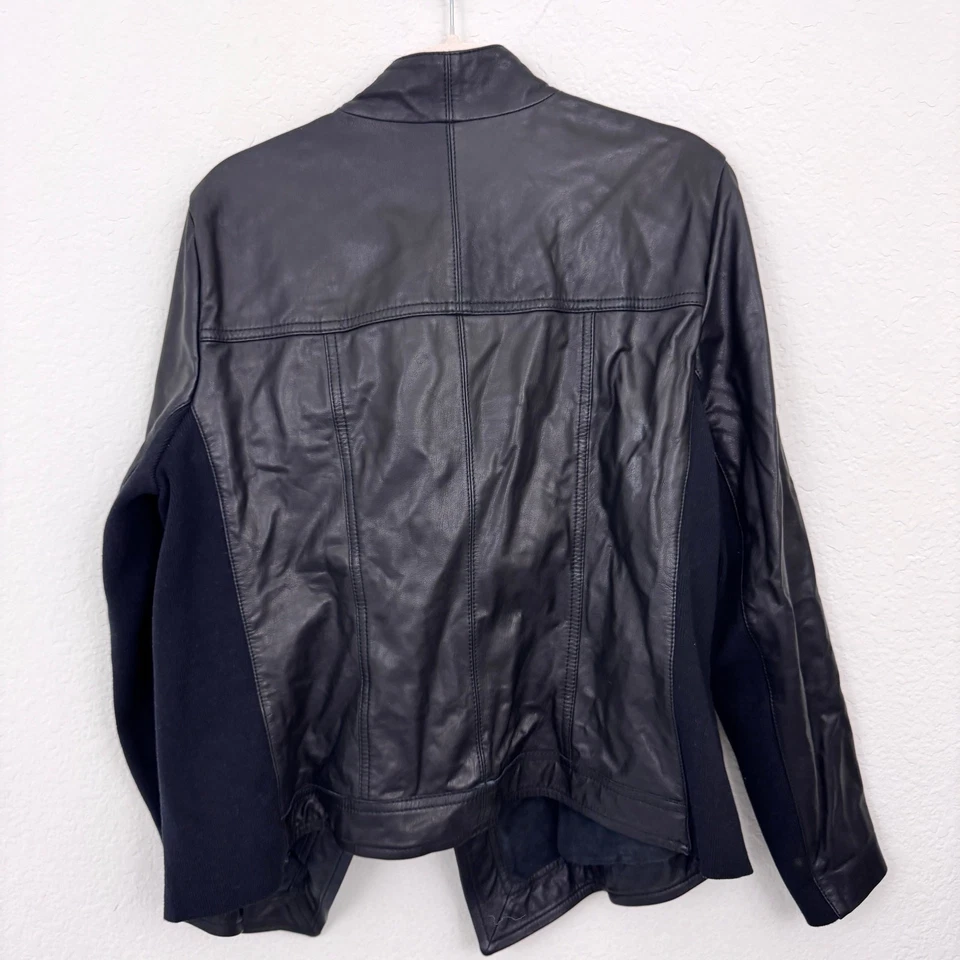 Sejour Womens Leather Jacket Size 14 W Moto Biker Ribbed Classic Black - Image 3 of 4