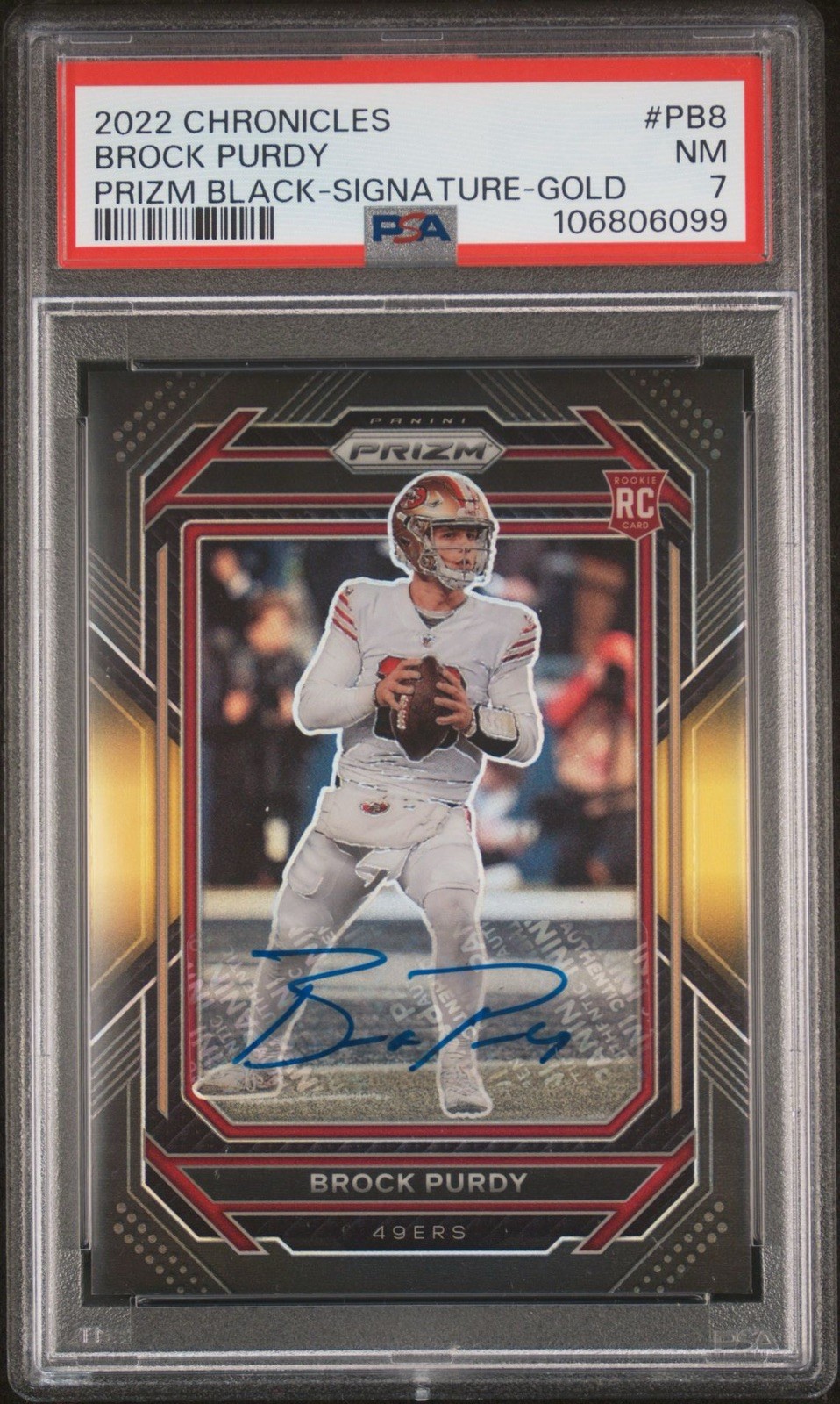 2022 Panini Chronicles - Prizm Black Brock Purdy #PB-8 Gold Signatures /10 (RC)