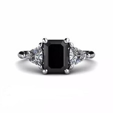 2Ct Emerald Cut Lab-created Black Diamond Engagement Ring 14K White Gold Plated