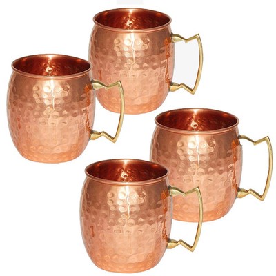 Handmade Copper Moscow Mule Mug Hammered Brass Handle Health Benefits Set of 4