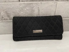 Vera Bradley Black & Leopard Quilted Trifold Envelope Wallet Zip Pocket Magnetic