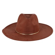 David & Young Women's Faux Suede Fedora Hat with Gold Hatband