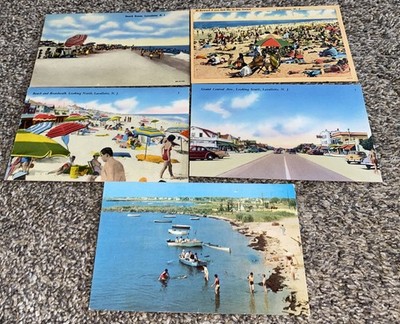 4 Linen & 1 Chrome Lavallette NJ Postcards 