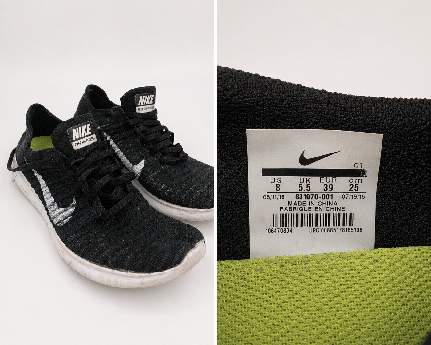 Nike Free RN Flyknit Black White Athletic Sneaker Lace Up 831070-001