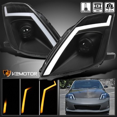 Black Fits 2006-2009 350Z Z33 Switchback LED Signal Projector Headlights Lamps