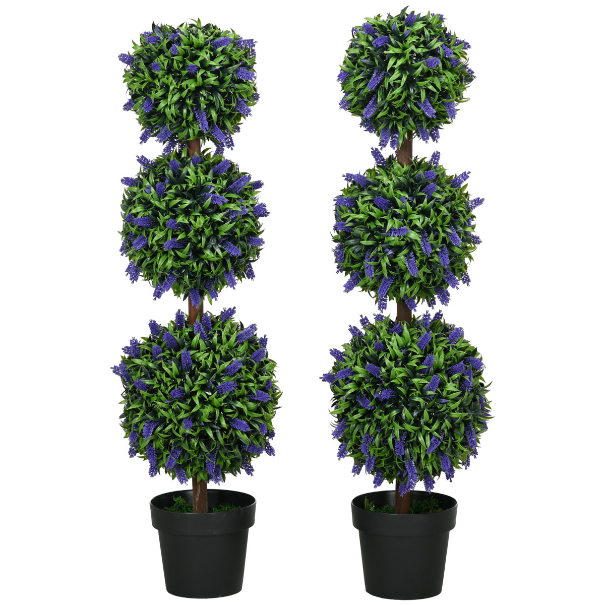 Homcom Lavender Set Of 2 Potted Artificial Plants With Flowers - 28Cm X 28Cm X 110Cm - Image 2