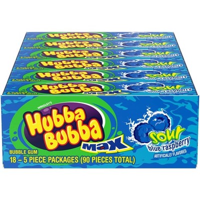 HUBBA BUBBA Sour Blue Raspberry Bubble Gum, Chewing Gum Bulk Pack - 5 Pieces, 