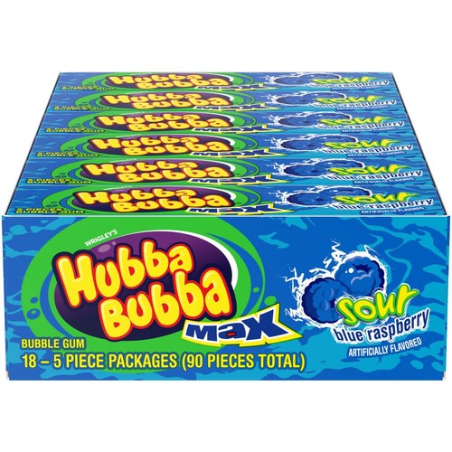 HUBBA BUBBA Sour Blue Raspberry Bubble Gum, Chewing Gum Bulk Pack - 5 Pieces, 