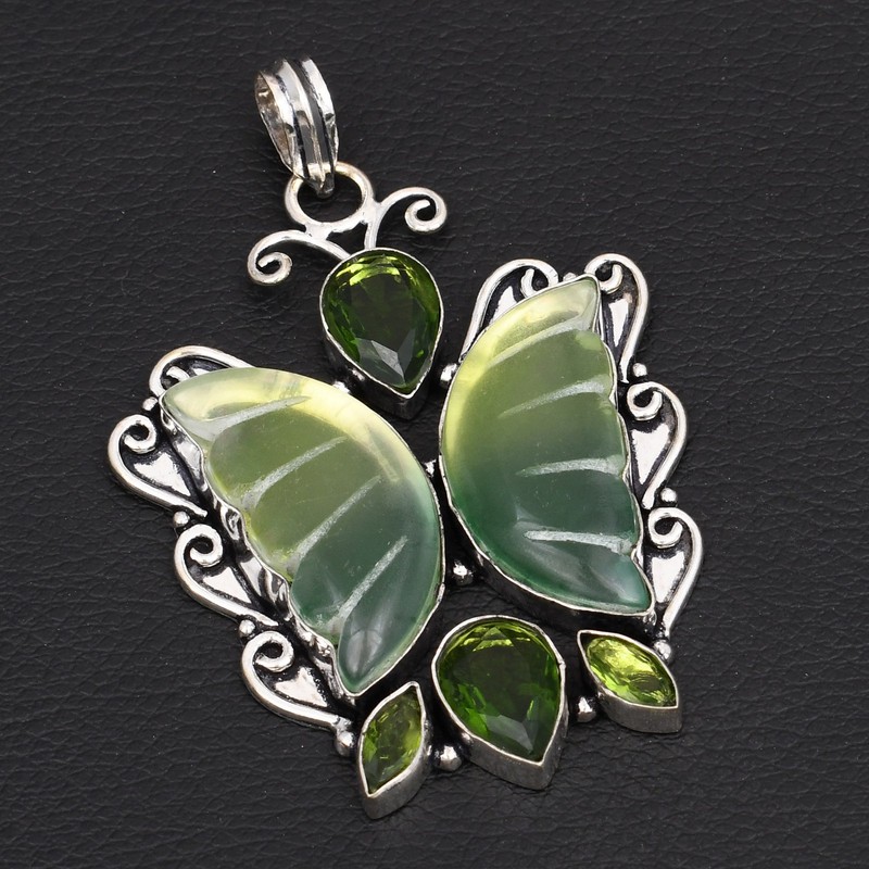 Bi Color Tourmaline Peridot Gemstone Butterfly Pendant Jewelry 2.92" AP-36992